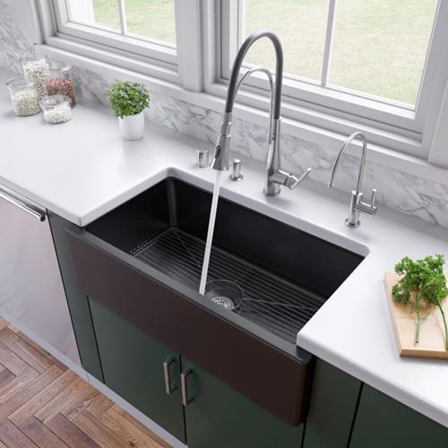 Alfi - 33 Inch x 18 Inch Reversible Fluted / Smooth Fireclay Farm Sink