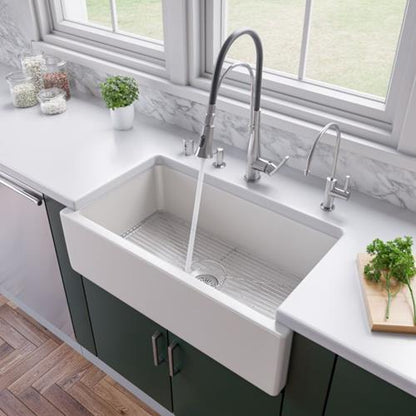 Alfi - 33 Inch x 18 Inch Reversible Fluted / Smooth Fireclay Farm Sink