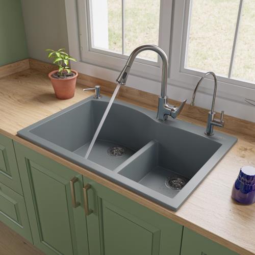 Alfi - 33 Inch Double Bowl Drop In Granite Composite Kitchen Sink