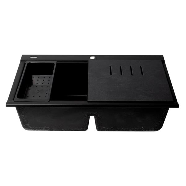 Alfi - 33 Inch Granite Composite Workstation Step Rim Double Bowl Drop In Sink with Accessories