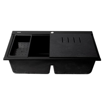 Alfi - 33 Inch Granite Composite Workstation Step Rim Double Bowl Drop In Sink with Accessories