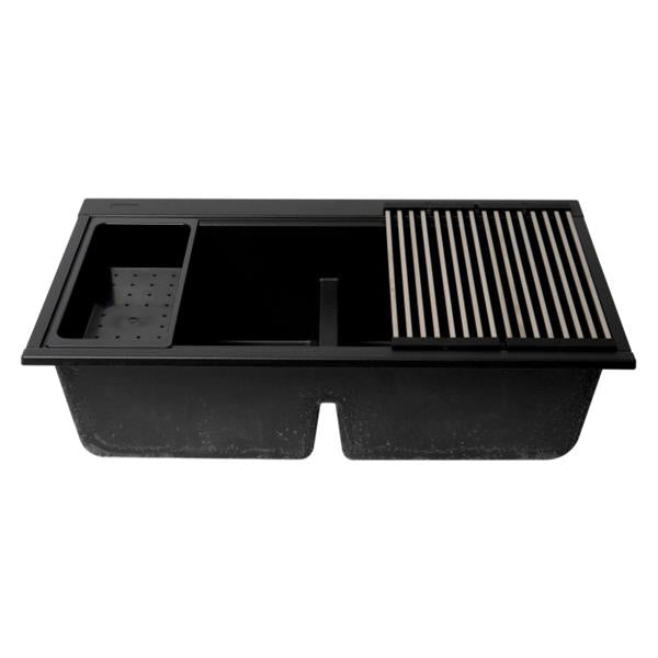 Alfi - 33 Inch Granite Composite Workstation Step Rim Double Bowl Undermount Sink with Accessories