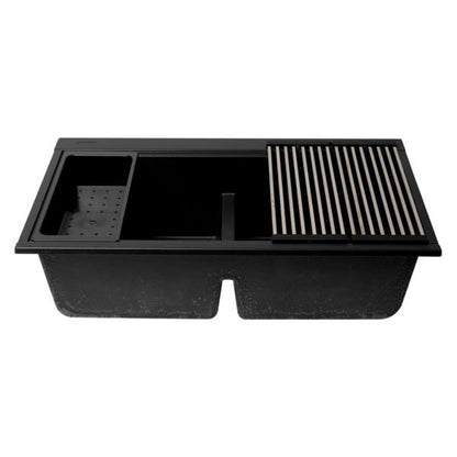 Alfi - 33 Inch Granite Composite Workstation Step Rim Double Bowl Undermount Sink with Accessories