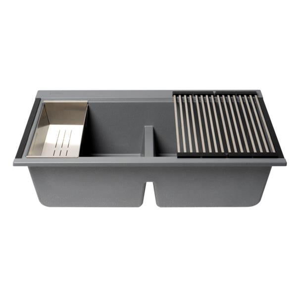 Alfi - 33 Inch Granite Composite Workstation Step Rim Double Bowl Undermount Sink with Accessories