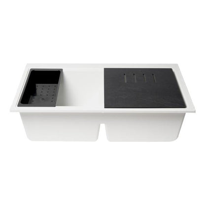 Alfi - 33 Inch Granite Composite Workstation Step Rim Double Bowl Undermount Sink with Accessories
