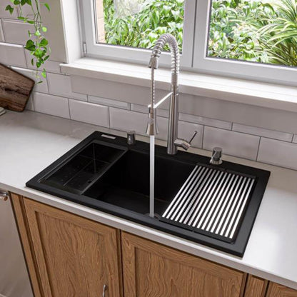 Alfi - 33 Inch Granite Composite Workstation Step Rim Single Bowl Drop In Sink with Accessories