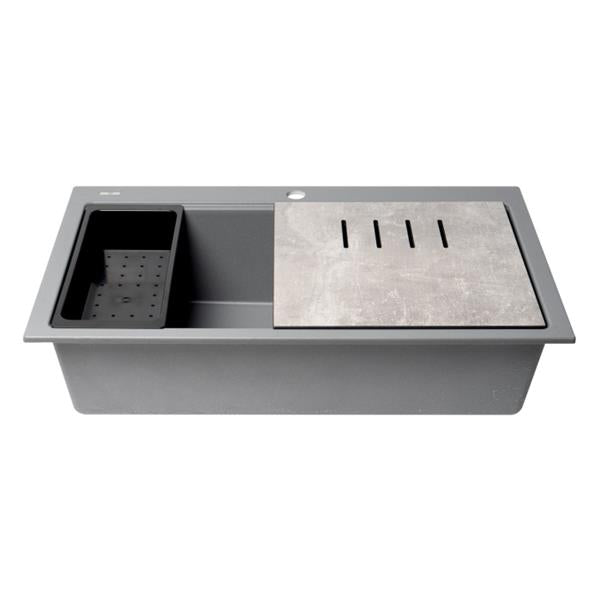 Alfi - 33 Inch Granite Composite Workstation Step Rim Single Bowl Drop In Sink with Accessories