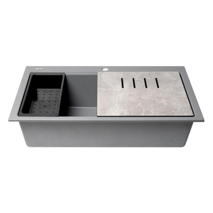Alfi - 33 Inch Granite Composite Workstation Step Rim Single Bowl Drop In Sink with Accessories