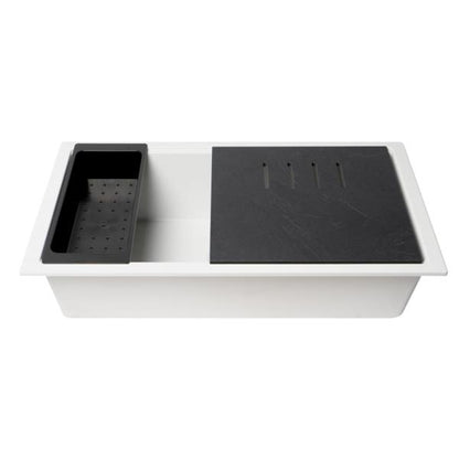 Alfi - 33 Inch Granite Composite Workstation Step Rim Single Bowl Undermount Sink with Accessories