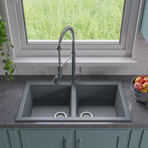 Alfi - 34 Inch Drop-In Double Bowl Granite Composite Kitchen Sink