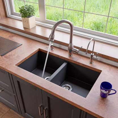 Alfi - 34 Inch Undermount Double Bowl Granite Composite Kitchen Sink