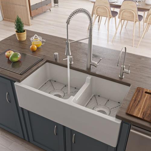 Alfi - 36 Inch Smooth Apron Thick Wall Fireclay Double Bowl Farm