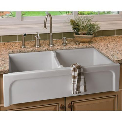 Alfi - 39 Inch Arched Apron Thick Wall Fireclay Double Bowl Farm Sink
