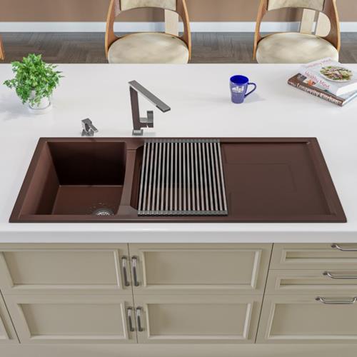Alfi - 46 Inch Double Bowl Granite Composite Kitchen Sink with Drainboard