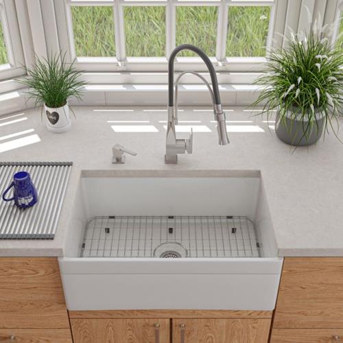 Alfi - 30 Inch Decorative Lip Apron Single Bowl Fireclay Farmhouse Kitchen Sink