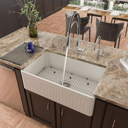 Alfi - 33 Inch Single Bowl Fluted Apron Fireclay Farm Sink