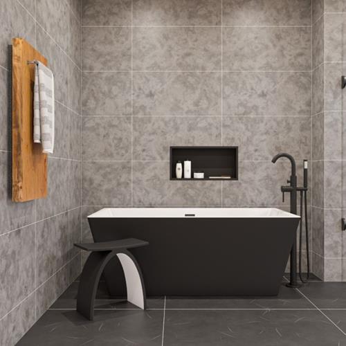 Alfi - 59 inch Black & White Rectangular Acrylic Free Standing Soaking Bathtub