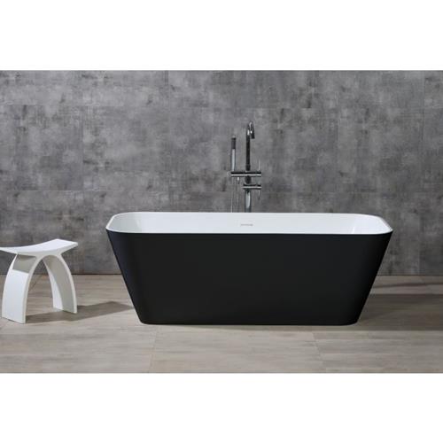 Alfi - 67 Inch Black & White Matte Rectangular Solid Surface Resin Soaking Bathtub