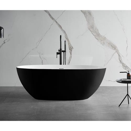 Alfi - 59 Inch Black & White Matte Oval Solid Surface Resin Soaking Bathtub