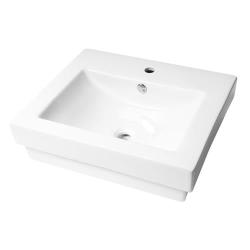 Alfi - White 24 Inch Rectangular Semi Recessed Ceramic Sink with Faucet Hole