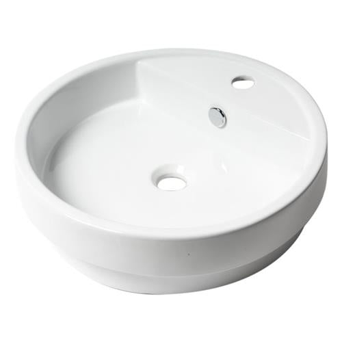 Alfi - White 19 Inch Round Semi Recessed Ceramic Sink with Faucet Hole