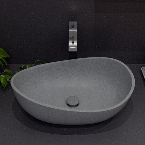 Alfi - 23 Inch Solid Concrete Wavy Oval Above Mount Vessel Sink