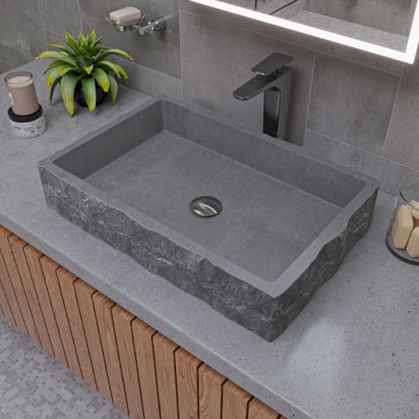 Alfi - 24 Inch Solid Concrete Chiseled Style Above Mount Vessel Sink