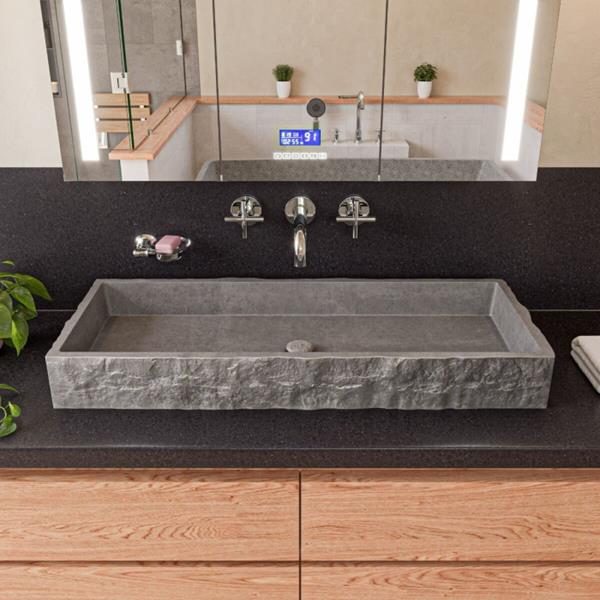 Alfi - 39 Inch Solid Concrete Gray Matte Trough Sink for the Bathroom