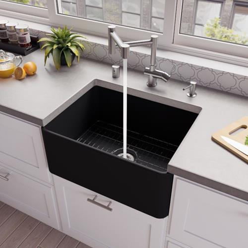 Alfi - 24 Inch White Thin Wall Single Bowl Smooth Apron Fireclay Kitchen Farm Sink