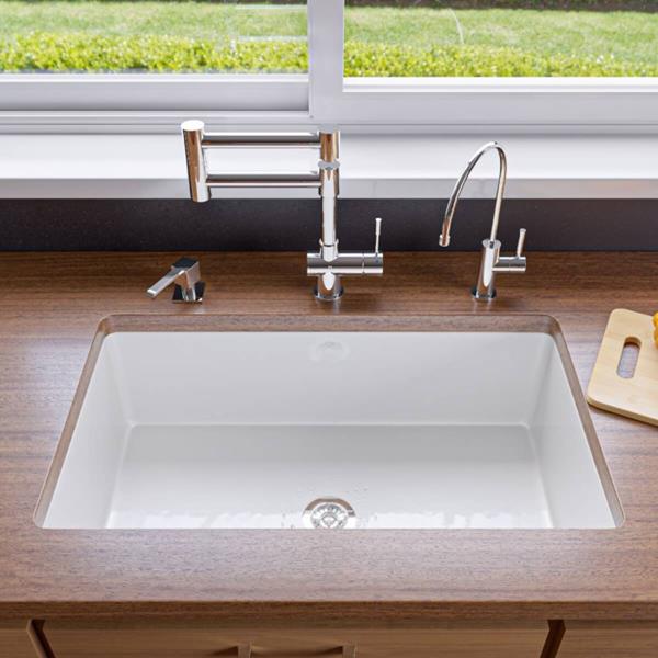 Alfi - 32 x 19 Inch Single Bowl Fireclay Undermount / Drop In Fireclay Kitchen Sink /w grid