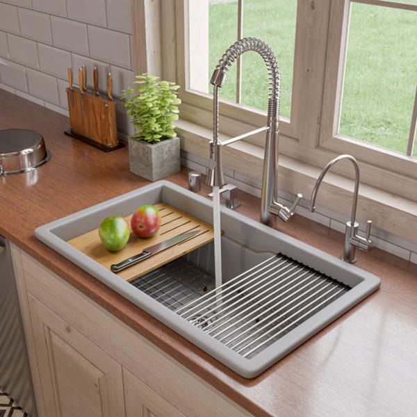 Alfi - 32 x 19 Inch Workstation Step Rim Single Bowl Fireclay Undermount / Drop In Kitchen Sink