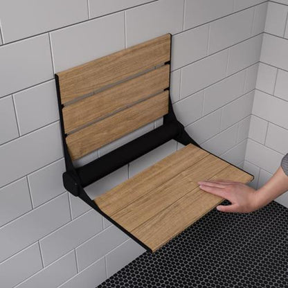 Alfi - 17 Inch Folding Teak Wood Shower Seat Bench with Backrest