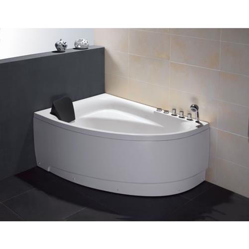 Eago - 5' Single Person Corner White Acrylic Whirlpool Bath Tub - Drain on Right