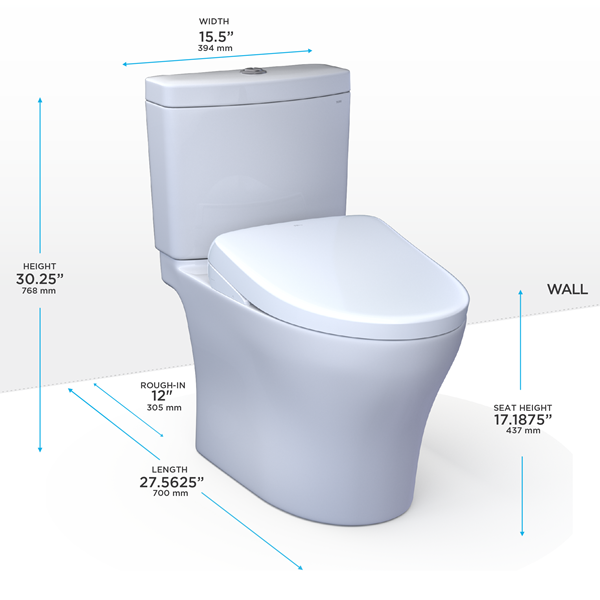 Toto - Washlet+ Aquia Iv Two-Piece Elongated Dual Flush 1.28 And 0.9 Gpf Toilet With S7 Contemporary Bidet Seat, Cotton White