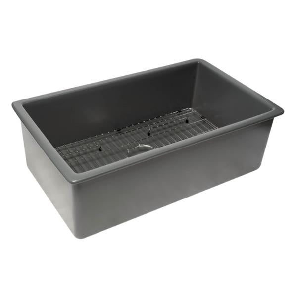 Alfi - 32 x 19 Inch Single Bowl Fireclay Undermount / Drop In Fireclay Kitchen Sink /w grid