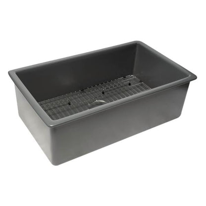 Alfi - 32 x 19 Inch Single Bowl Fireclay Undermount / Drop In Fireclay Kitchen Sink /w grid