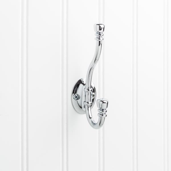Elements - 5-3/16 Inch Double zinc wall mount decorative coat hook.