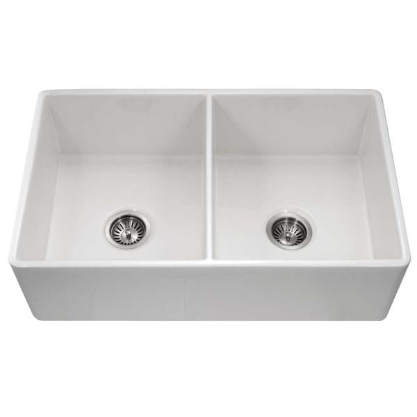 Hamat - Chelsea 33 Inch Apron-Front Fireclay Double Bowl Kitchen Sink