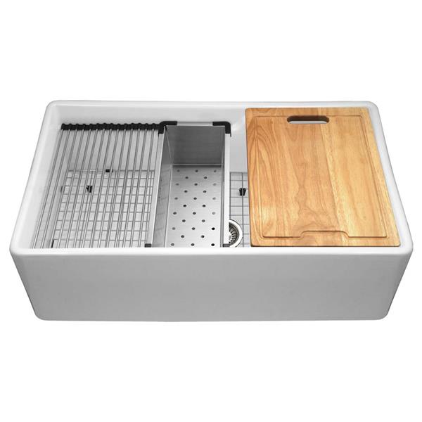 Hamat - Chelsea 33 Inch Apron-Front Fireclay Workstation Single Bowl Kitchen Sink