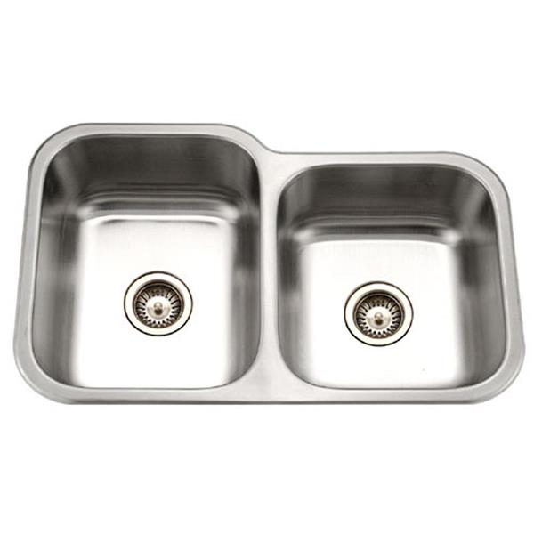 Hamat - Classic 32 Inch Undermount Stainless Steel 60/40 Double Bowl Kitchen Sink, Small Bowl Right