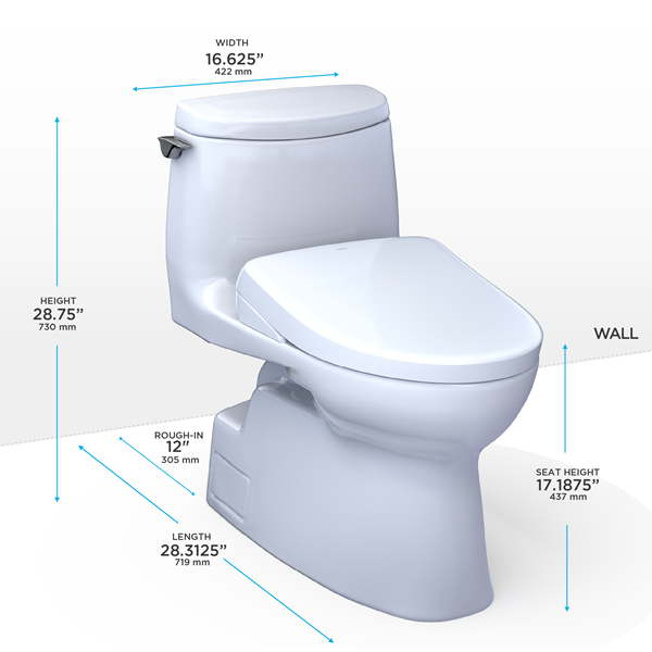 Toto - Washlet+ Carlyle II 1G One-Piece Elongated 1.0 Gpf Toilet And Washlet+ S7A Contemporary Bidet Seat, Cotton White