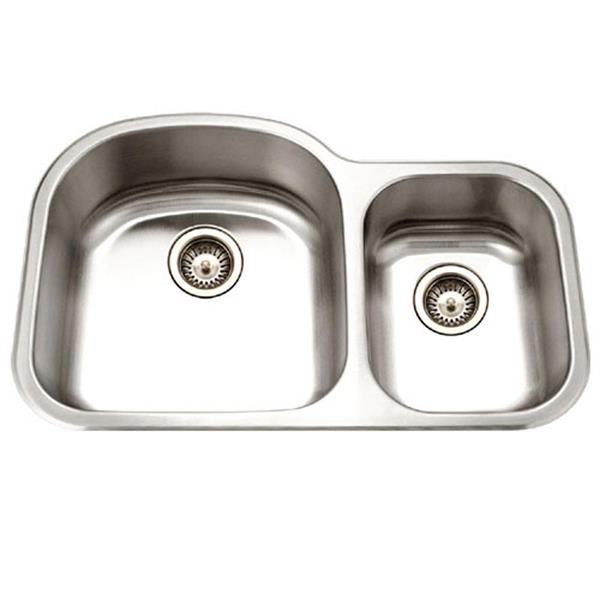 Hamat - Designer 32 Inch Undermount Stainless Steel 70/30 Double Bowl Kitchen Sink, Small Bowl Right