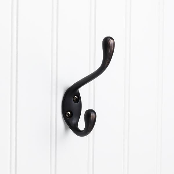 Elements - 4-1/2 Inch Double zinc wall mount coat hook.