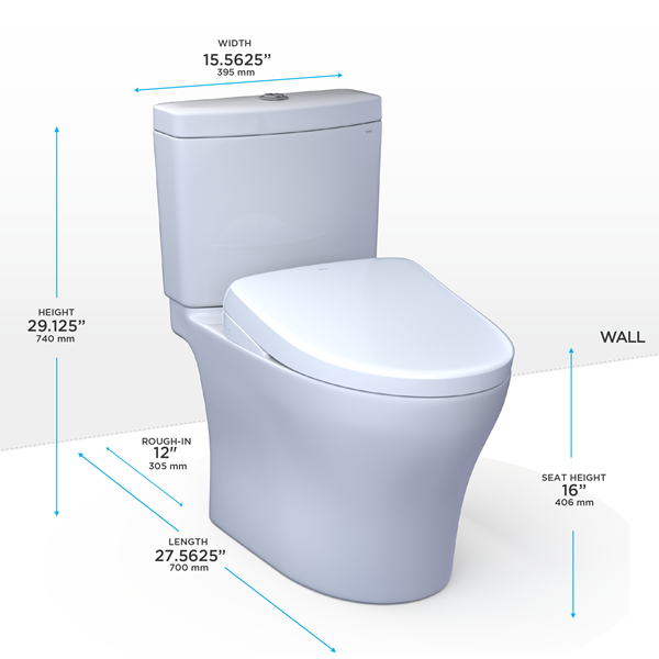 Toto - Washlet+ Aquia Iv Two-Piece Elongated Dual Flush 1.28 And 0.9 Gpf Toilet With Auto Flush S7 Contemporary Bidet Seat