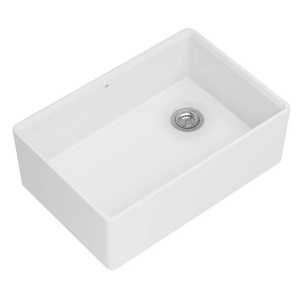 DXV - Etre 30 Inch Single Bowl Apron Front Kitchen Sink W/ Grid Drain and Offset Drain - Canvas White