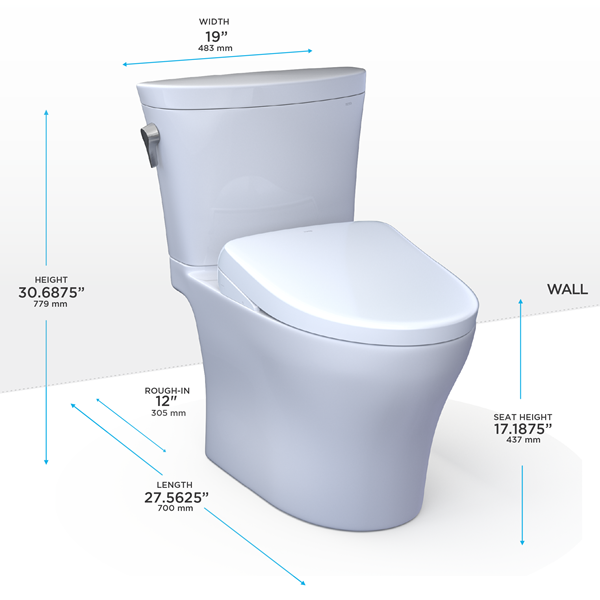 Toto - Washlet+ Aquia Iv Arc Two-Piece Elongated Dual Flush 1.28 And 0.9 Gpf Toilet With S7 Contemporary Bidet Seat, Cotton White