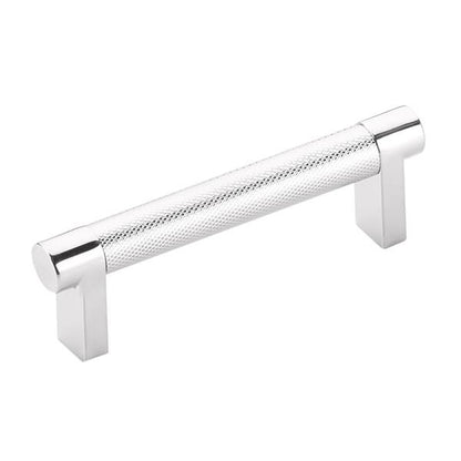Emtek - Select Cabinet Pull 3-1/2 In C-C, Rectangular Stem, Knurled Bar