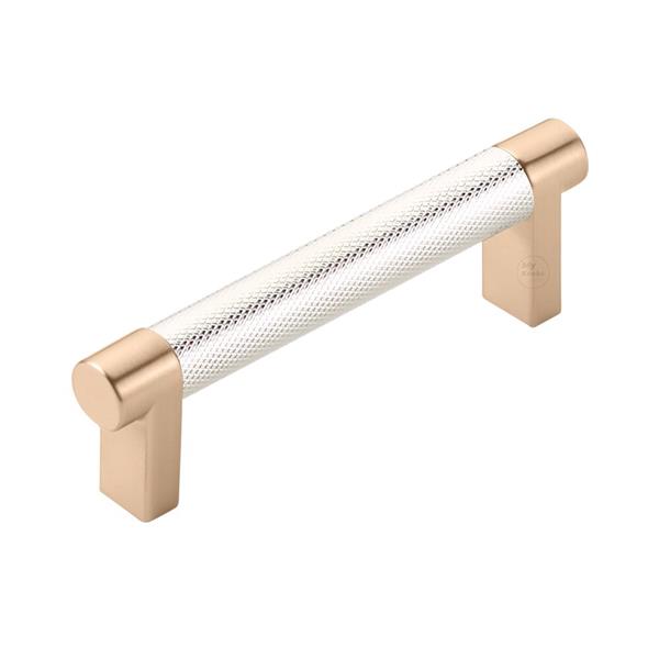 Emtek - Select Cabinet Pull 3-1/2 In C-C, Rectangular Stem, Knurled Bar