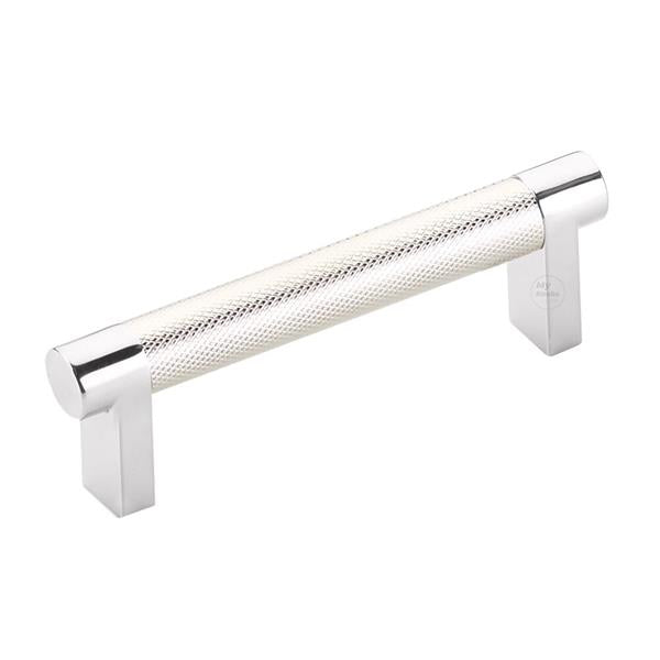 Emtek - Select Cabinet Pull 3-1/2 In C-C, Rectangular Stem, Knurled Bar
