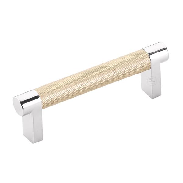 Emtek - Select Cabinet Pull 3-1/2 In C-C, Rectangular Stem, Knurled Bar